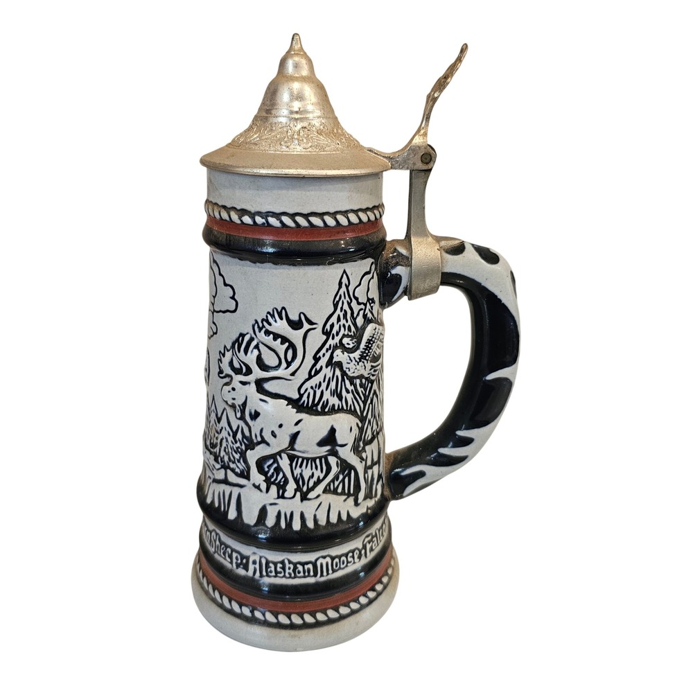 Vintage 1976 Avon Wildlife Beer Stein Handcrafted Brazil Ceramic Lidded Mug 9in